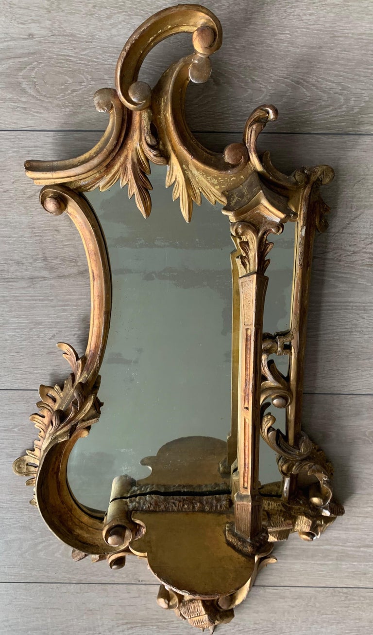  Amazing 19th Century French Antique Gilt Wooden Frame Wall Mirror with Bracket For Sale 2