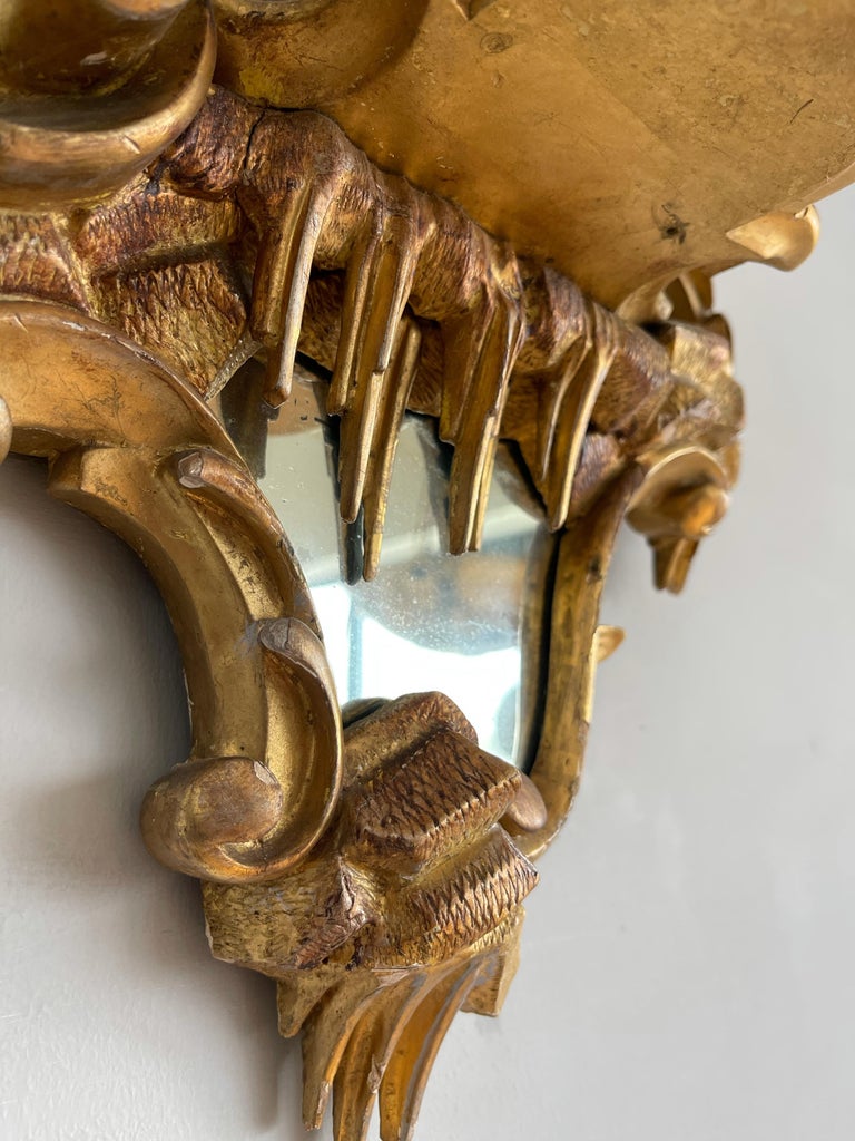  Amazing 19th Century French Antique Gilt Wooden Frame Wall Mirror with Bracket In Good Condition For Sale In Lisse, NL