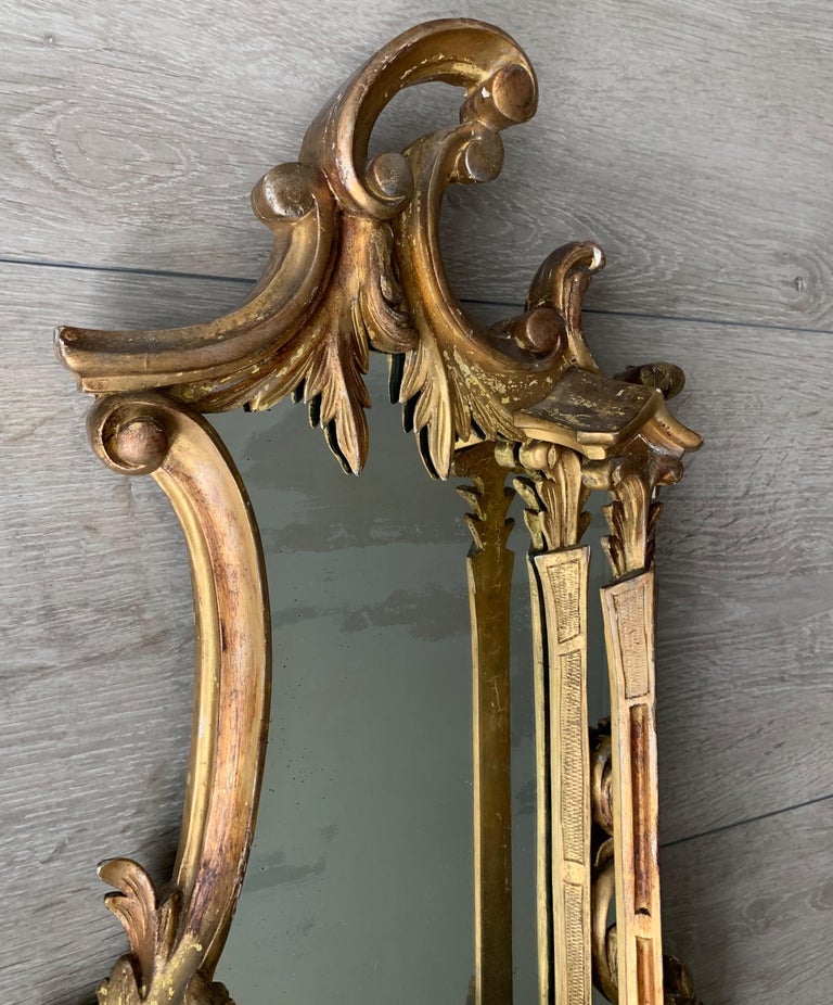  Amazing 19th Century French Antique Gilt Wooden Frame Wall Mirror with Bracket For Sale 3