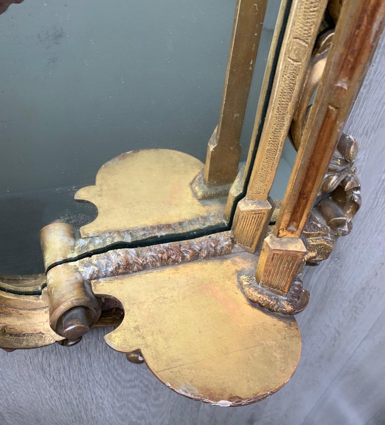  Amazing 19th Century French Antique Gilt Wooden Frame Wall Mirror with Bracket For Sale 4