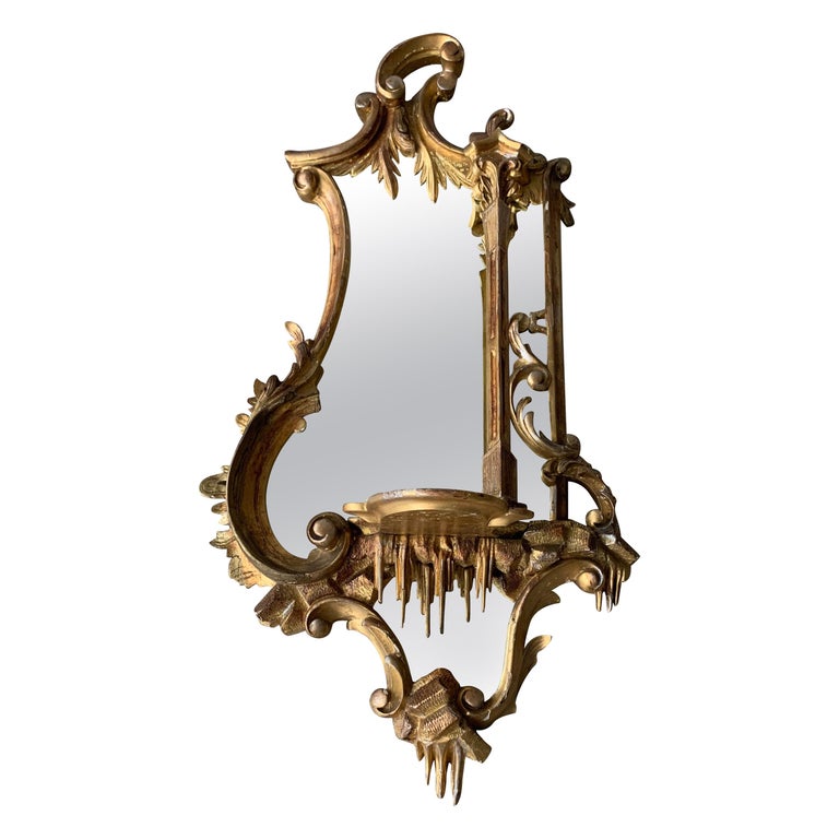  Amazing 19th Century French Antique Gilt Wooden Frame Wall Mirror with Bracket For Sale