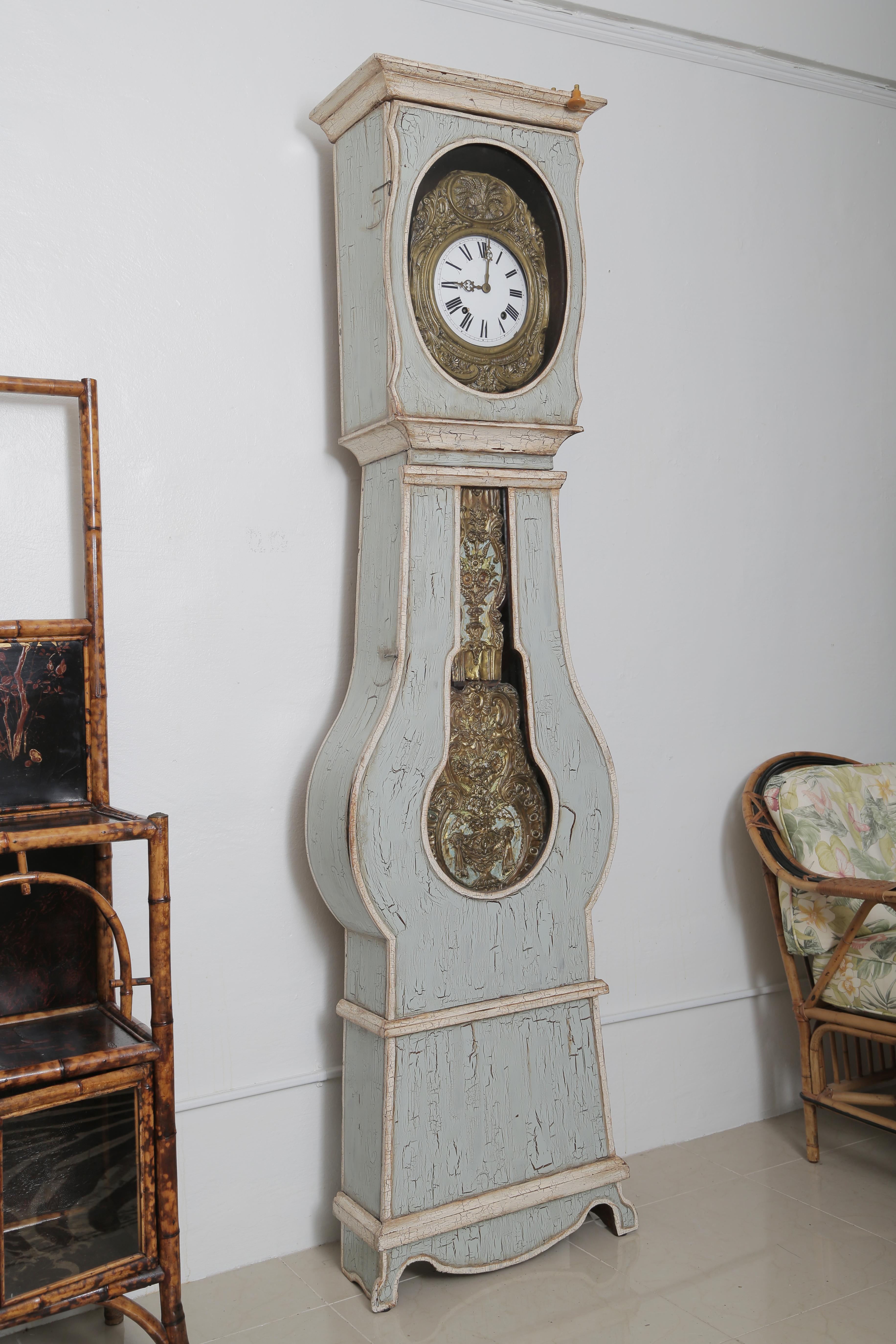 Beautiful 19th century French blue and white morbier clock in working order.