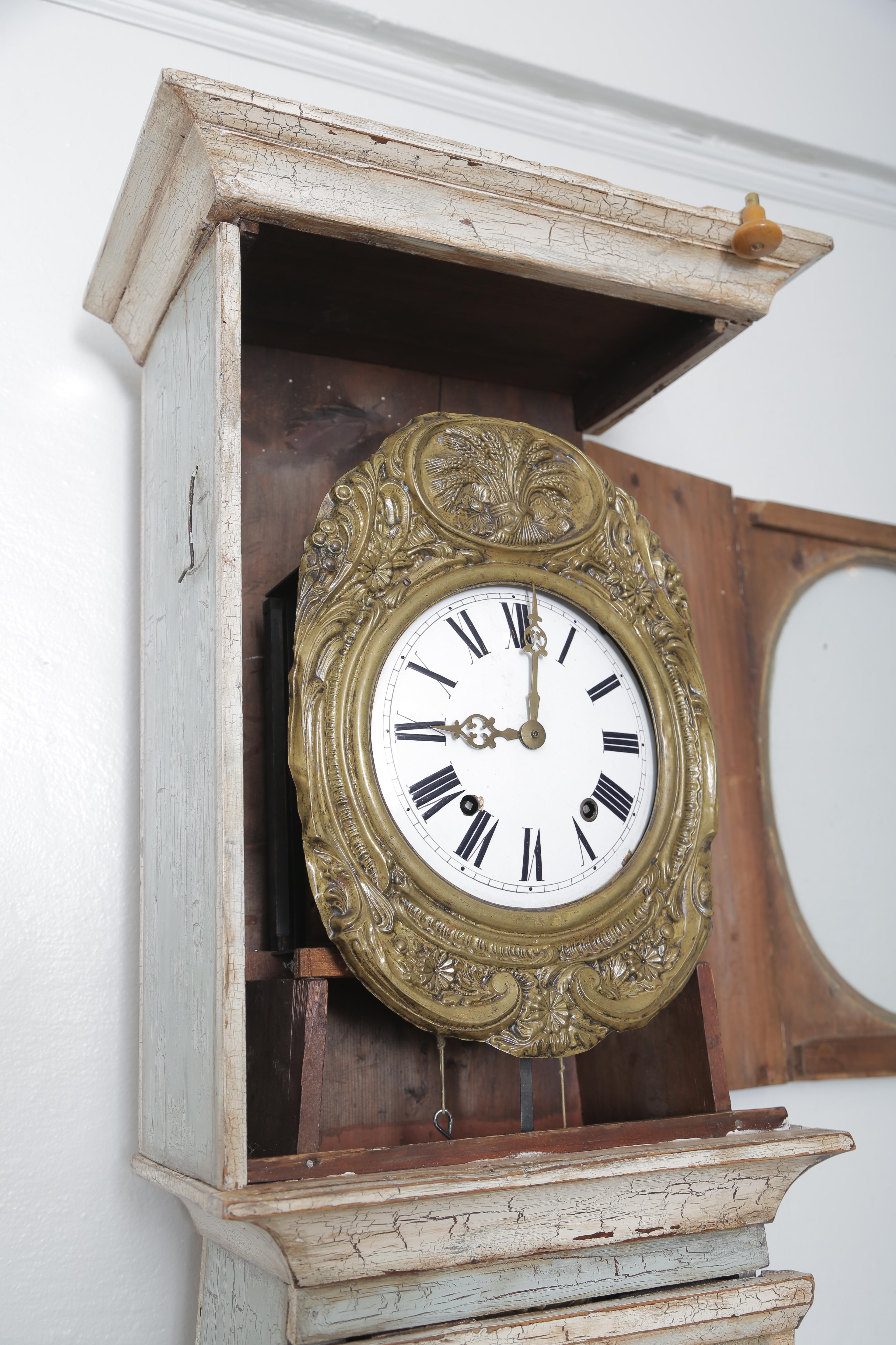 Beautiful 19th Century French Blue and White Morbier Clock For Sale 2