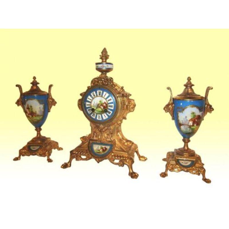 Beautiful 19th Century French Clock Garniture Set In Good Condition For Sale In Antrim, GB