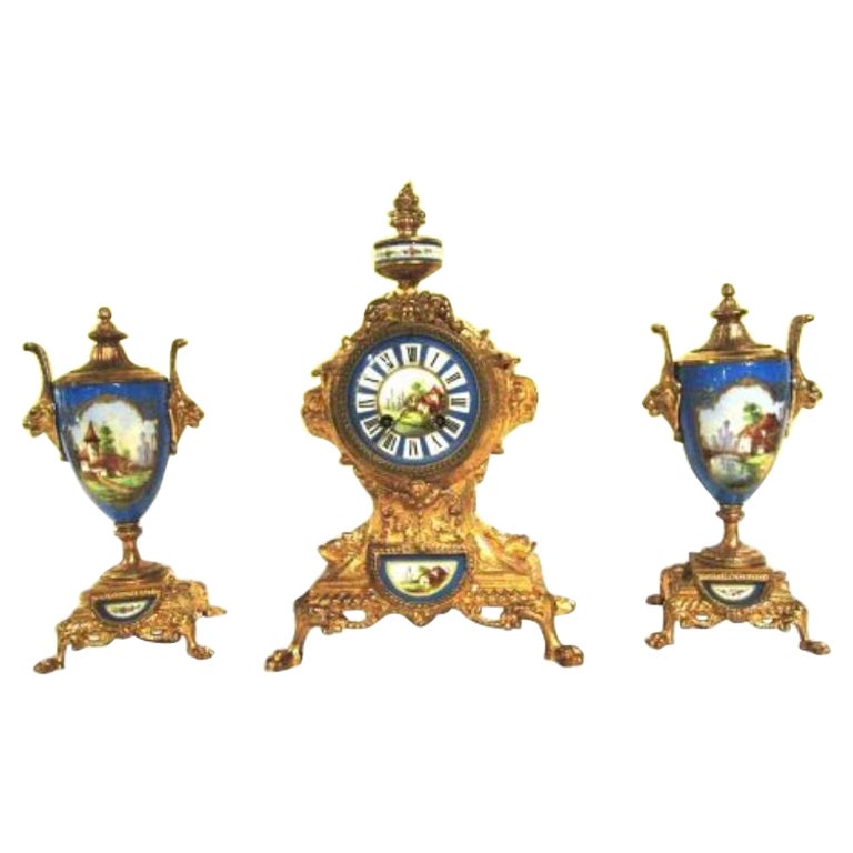 Beautiful 19th Century French Clock Garniture Set For Sale