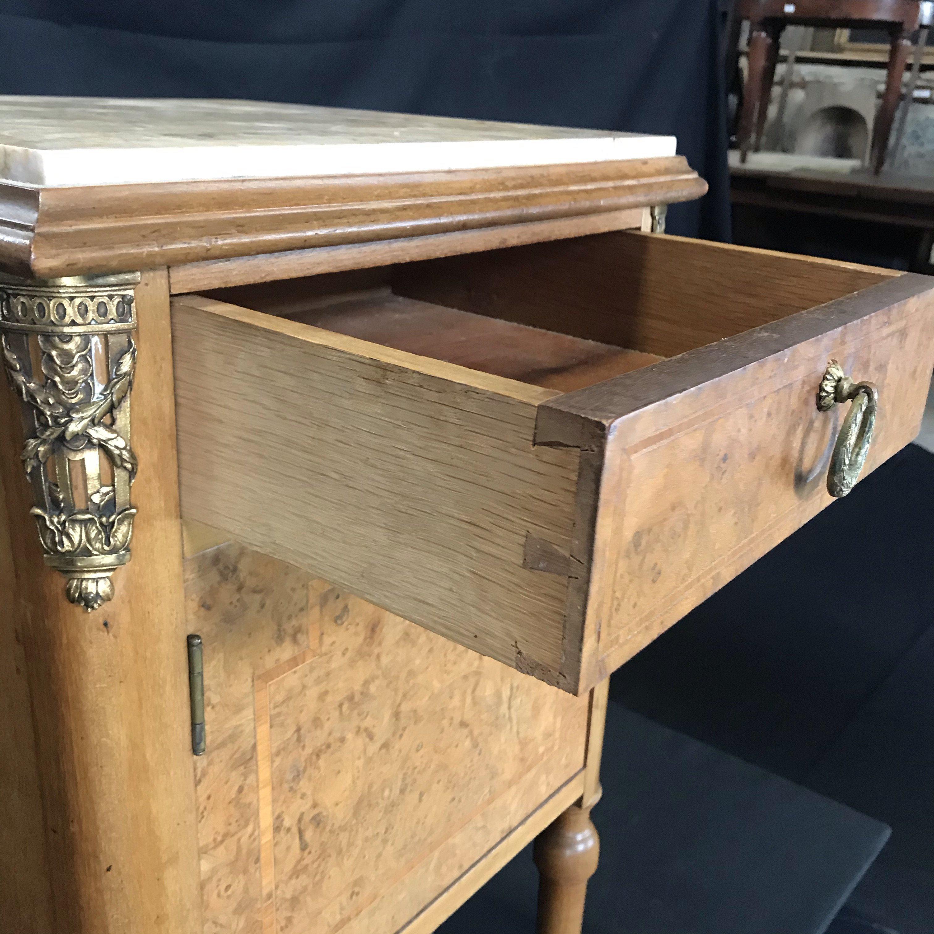 Beautiful 19th Century French Inlaid Night Stand with Marble Top For Sale 1