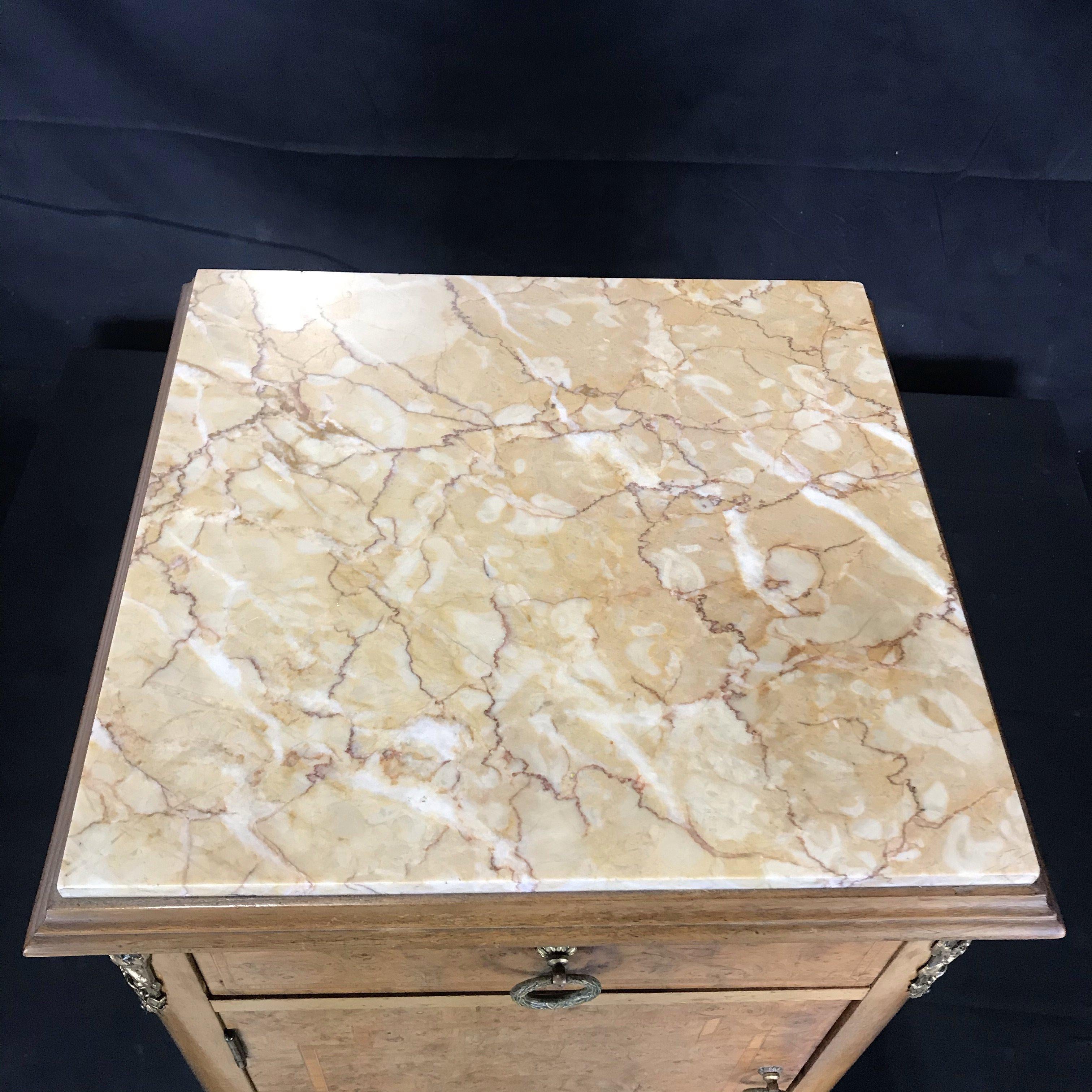 Beautiful 19th Century French Inlaid Night Stand with Marble Top For Sale 4