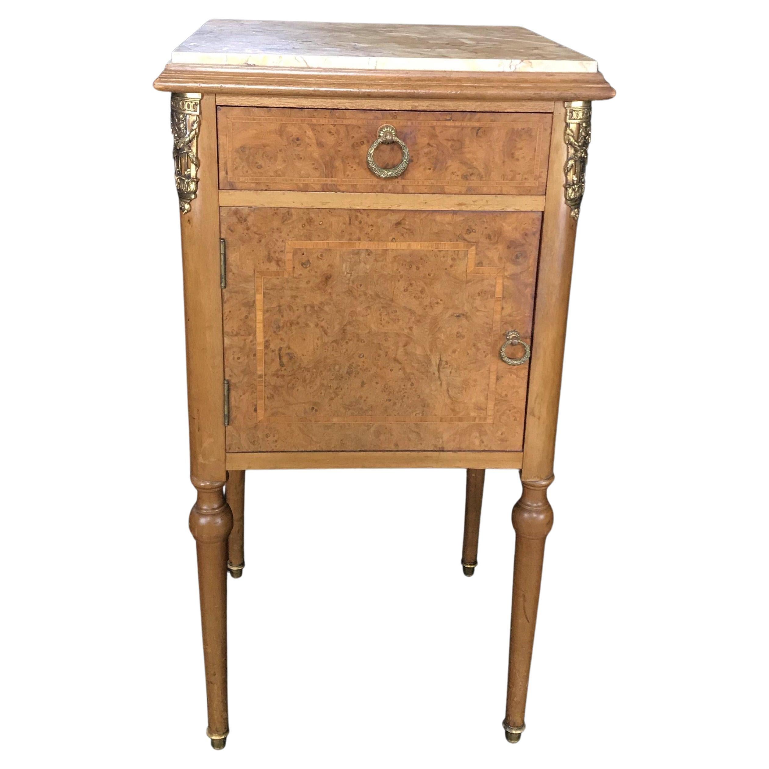 Beautiful 19th Century French Inlaid Night Stand with Marble Top
