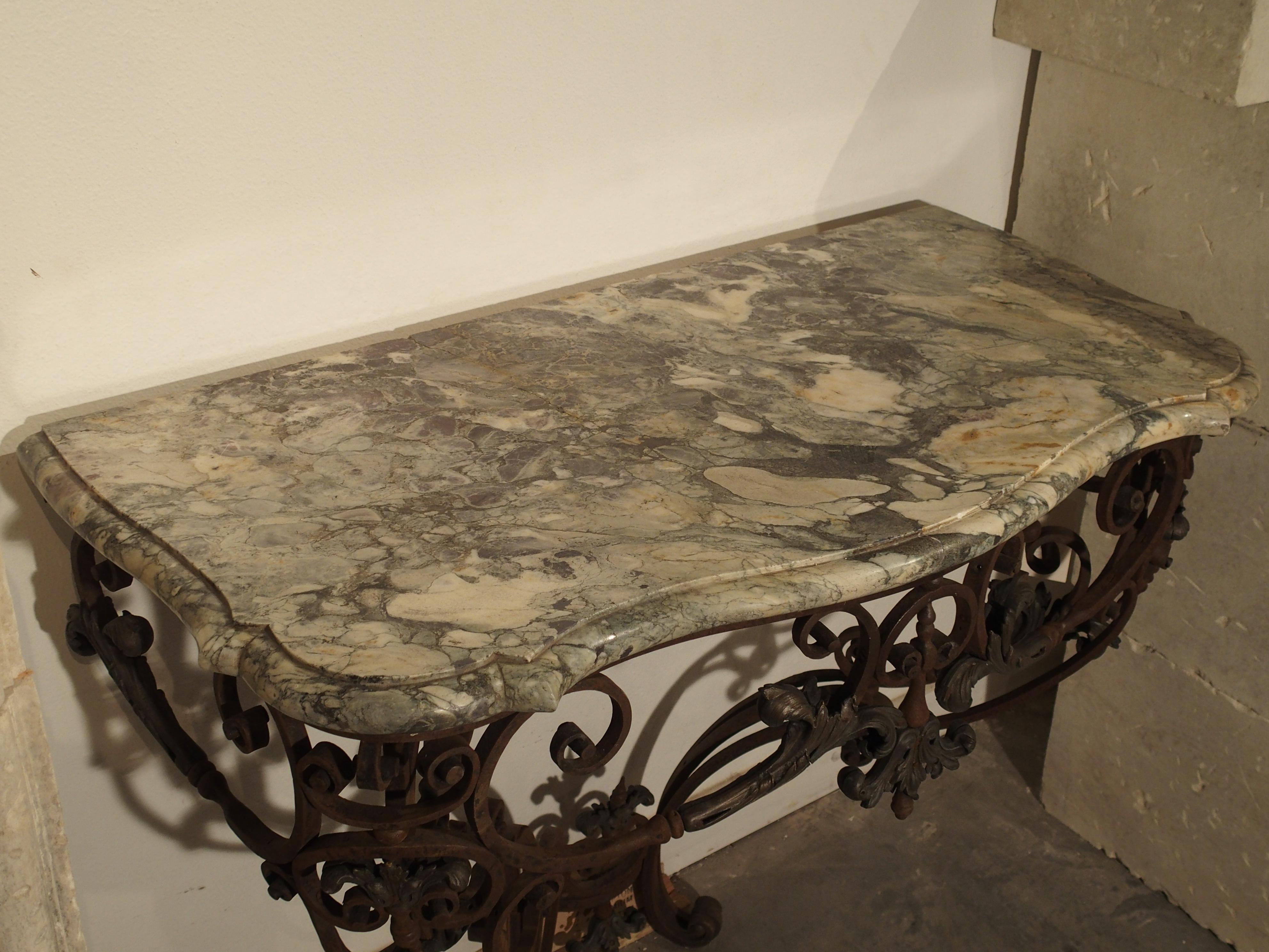 Beautiful 19th Century French Iron and Bronze Console Table with Marble Top 6