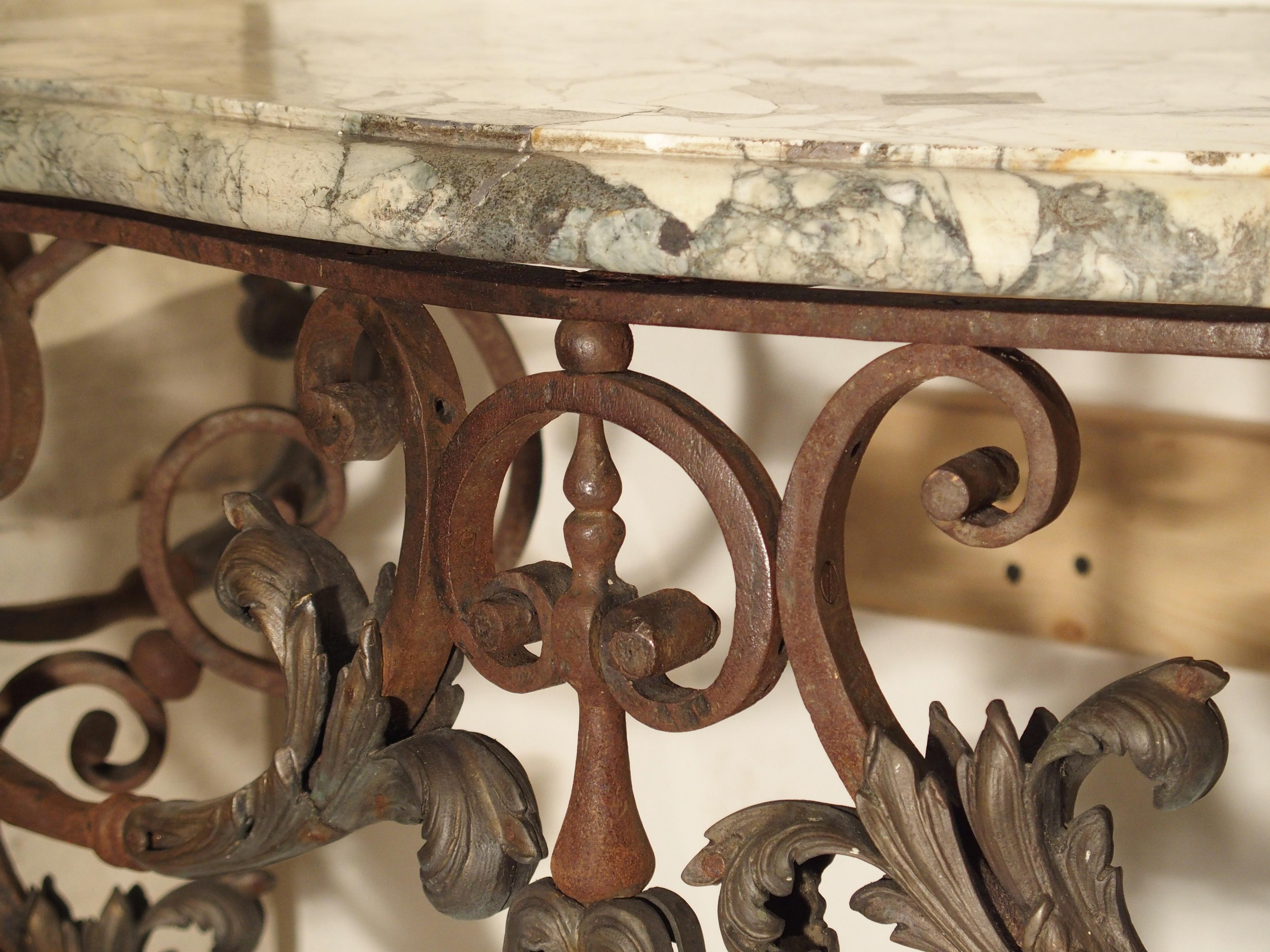 Napoleon III Beautiful 19th Century French Iron and Bronze Console Table with Marble Top