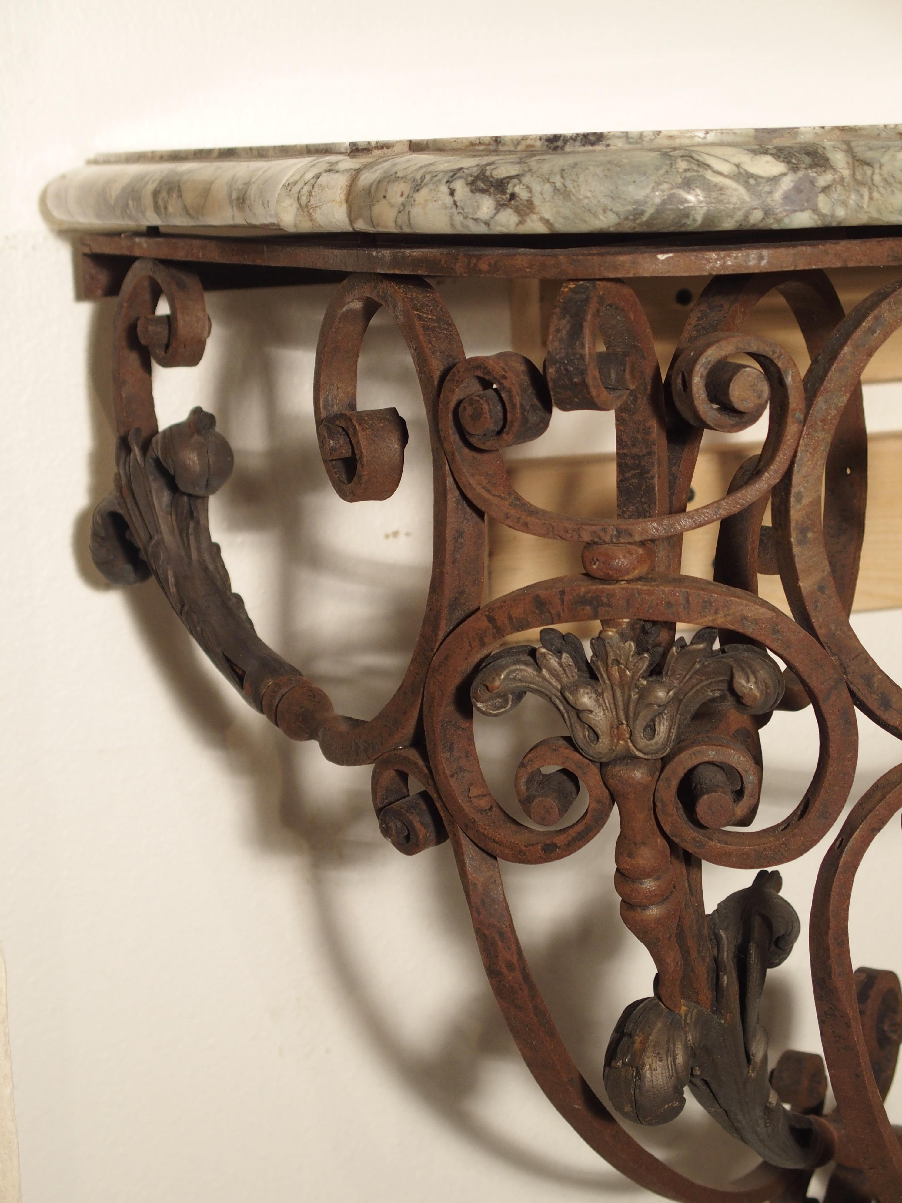 Beautiful 19th Century French Iron and Bronze Console Table with Marble Top In Good Condition In Dallas, TX