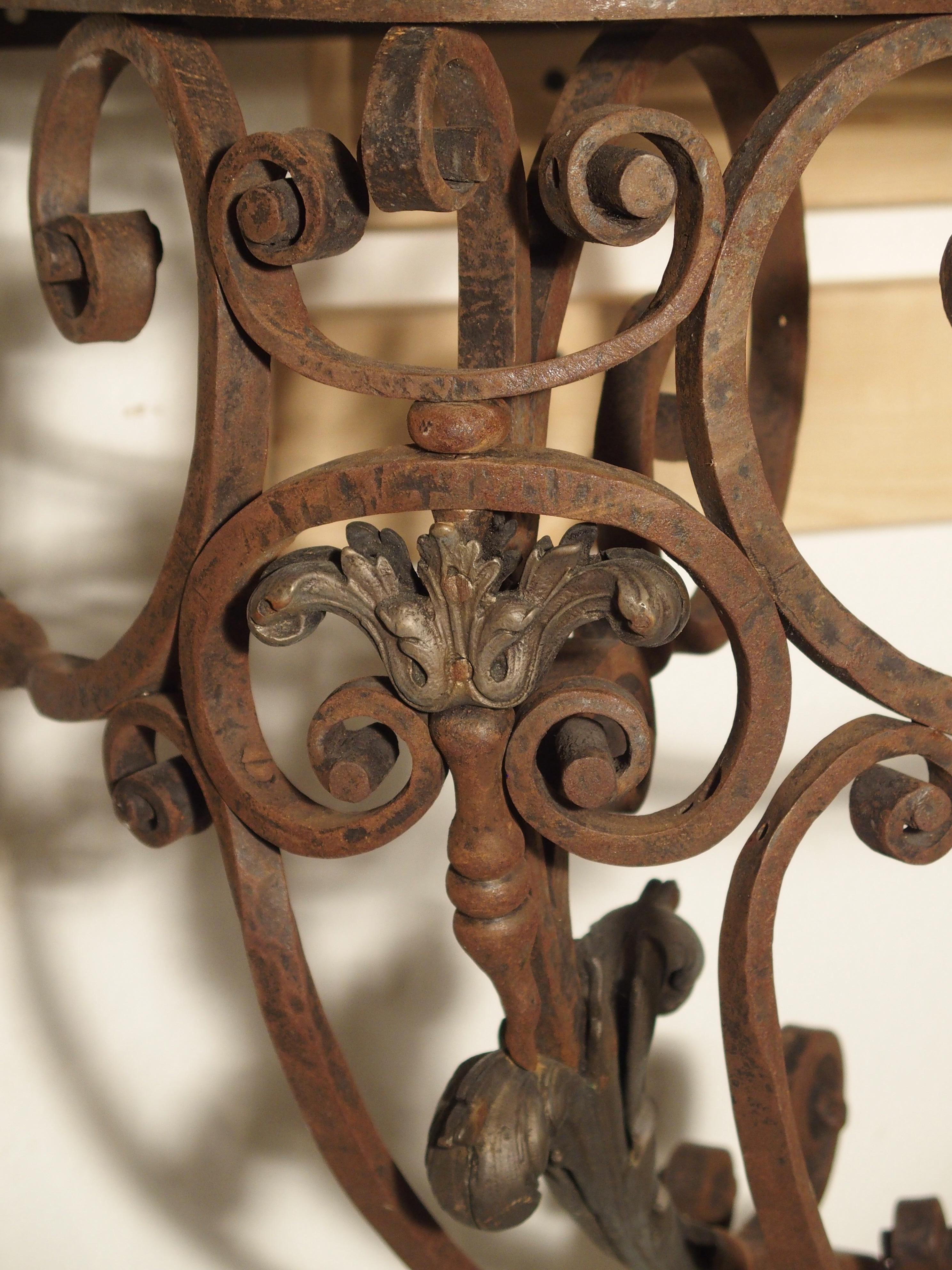 Wrought Iron Beautiful 19th Century French Iron and Bronze Console Table with Marble Top