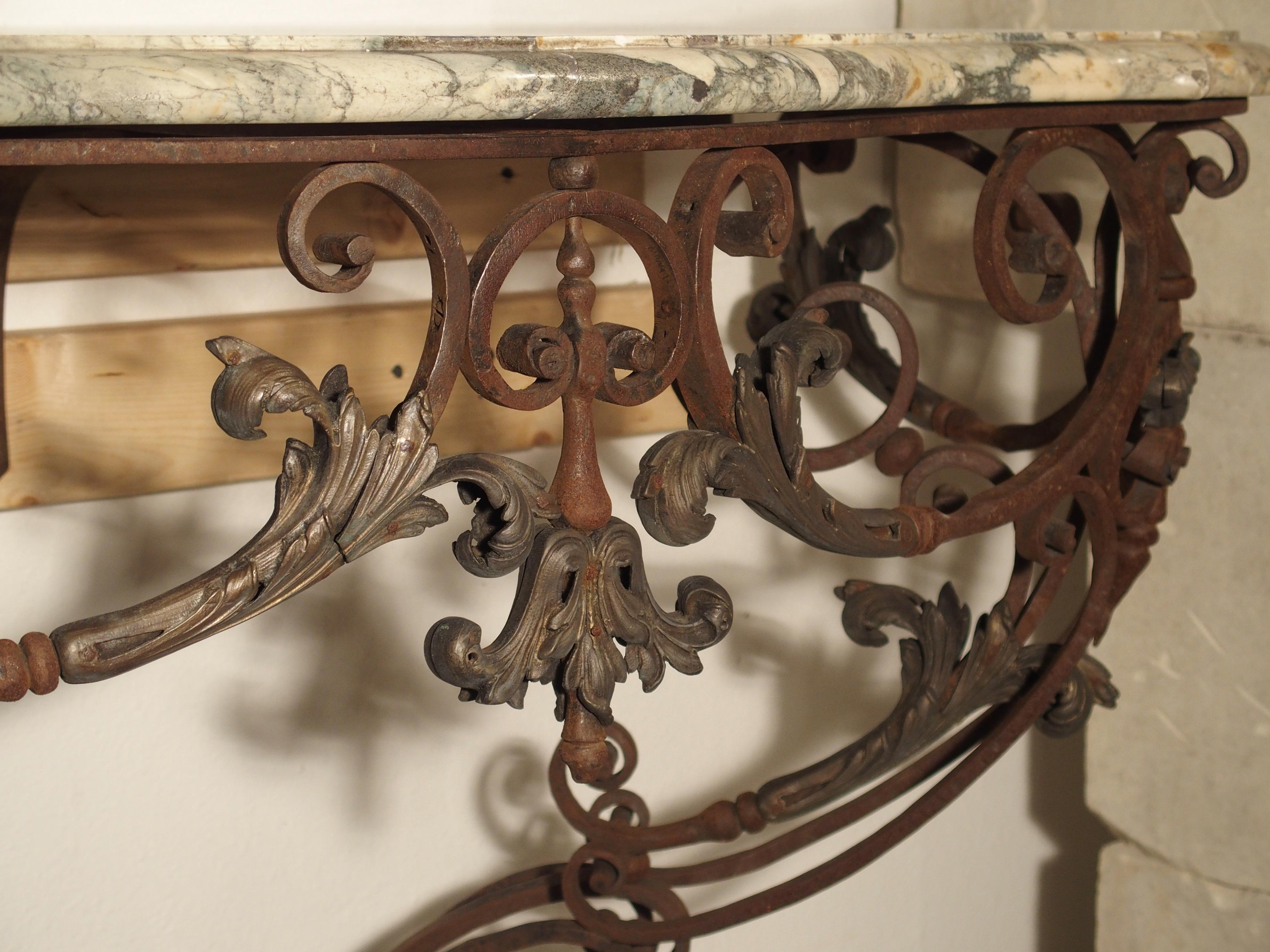 Beautiful 19th Century French Iron and Bronze Console Table with Marble Top 1