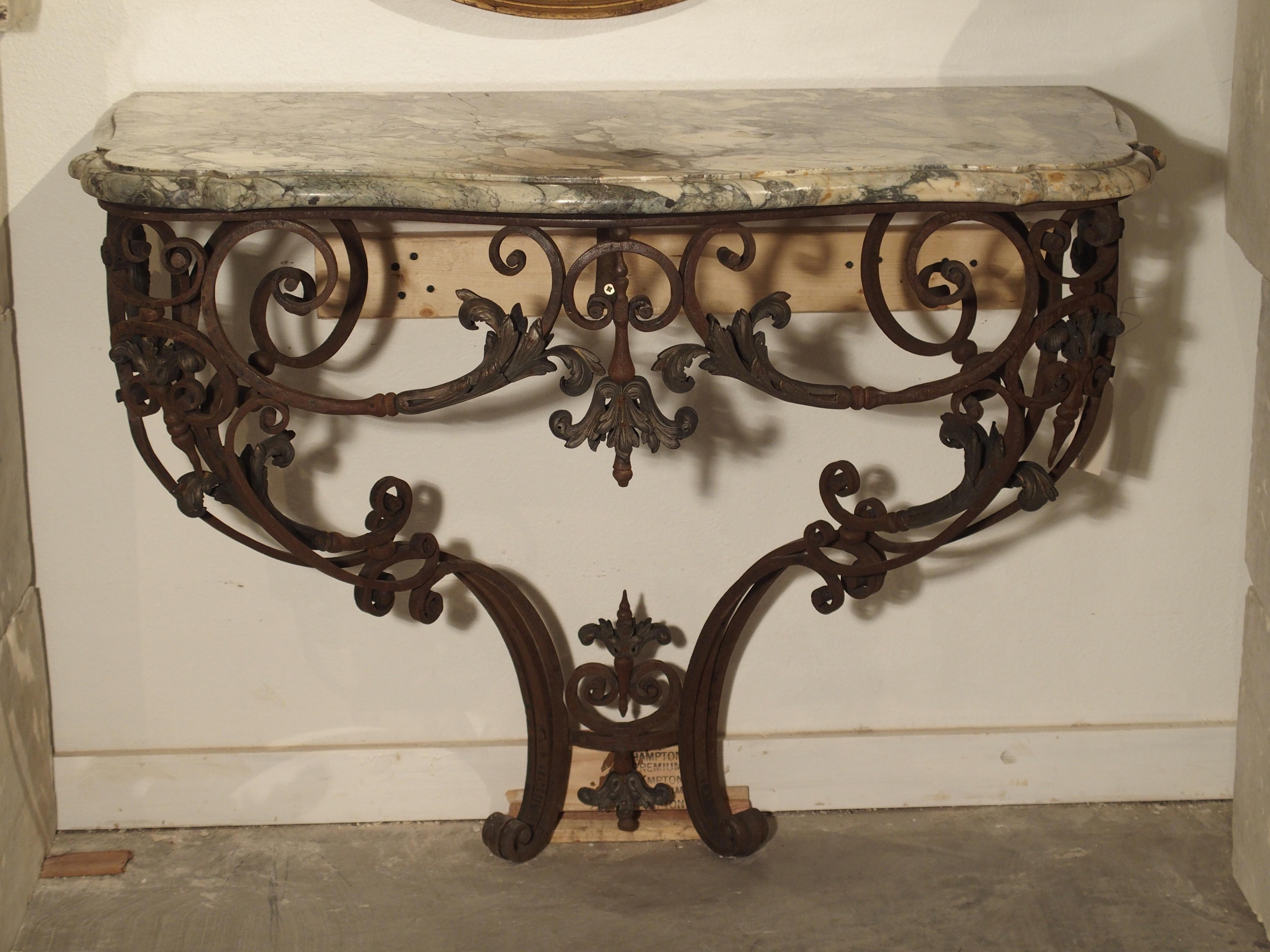 Beautiful 19th Century French Iron and Bronze Console Table with Marble Top 2