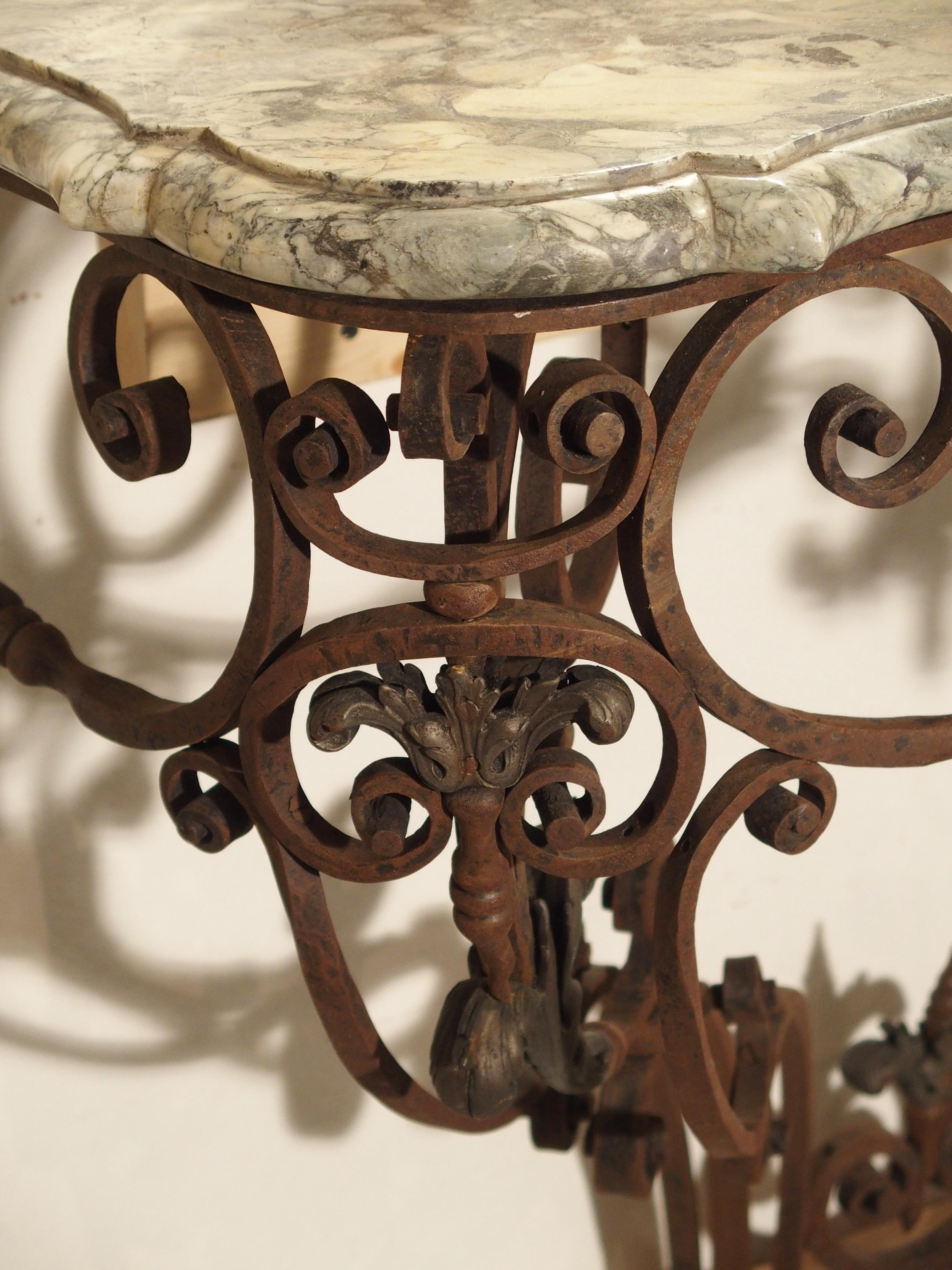Beautiful 19th Century French Iron and Bronze Console Table with Marble Top 3
