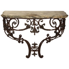 Beautiful 19th Century French Iron and Bronze Console Table with Marble Top