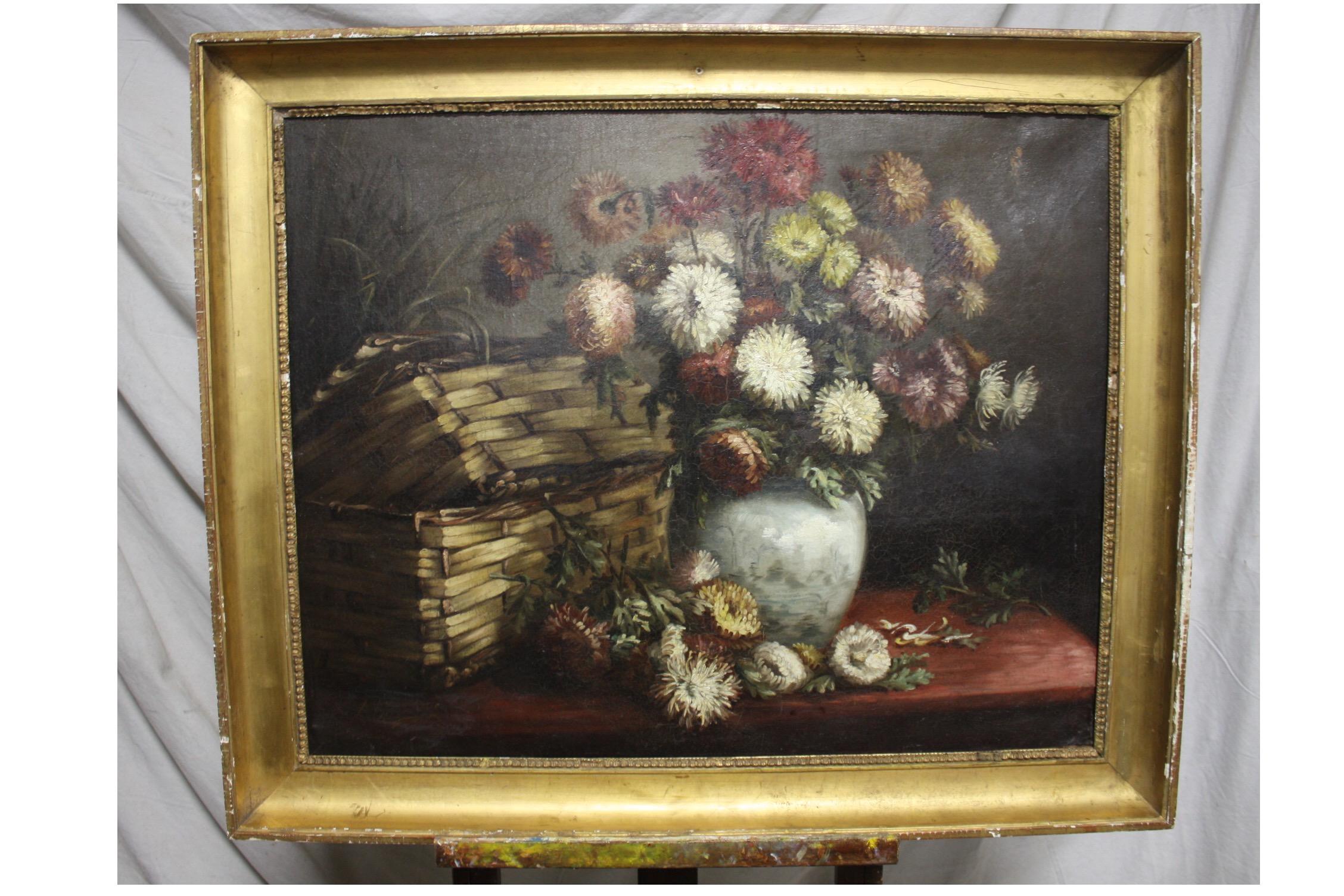 Oiled Beautiful 19th Century French Oil on Canvas For Sale