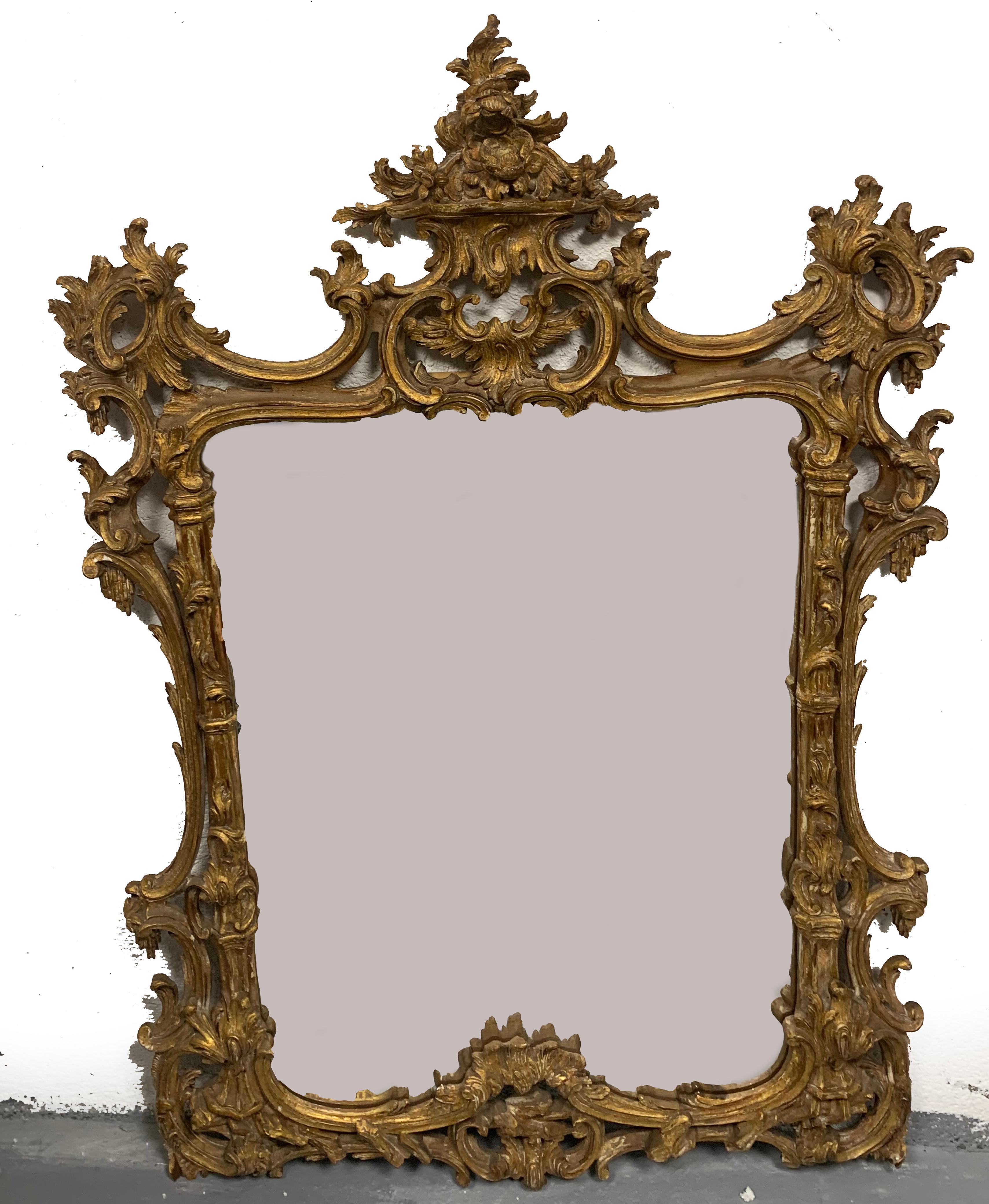 Gold Leaf Beautiful 19th Century Gilded Wood Mirror For Sale