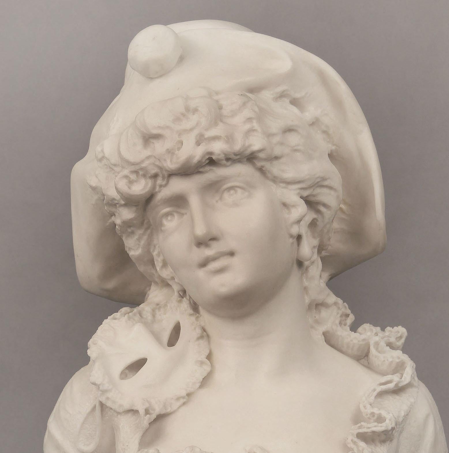 Belle Époque Magnifique buste de femme en marbre de Carrare du 19ème siècle de F. Musaglino en vente