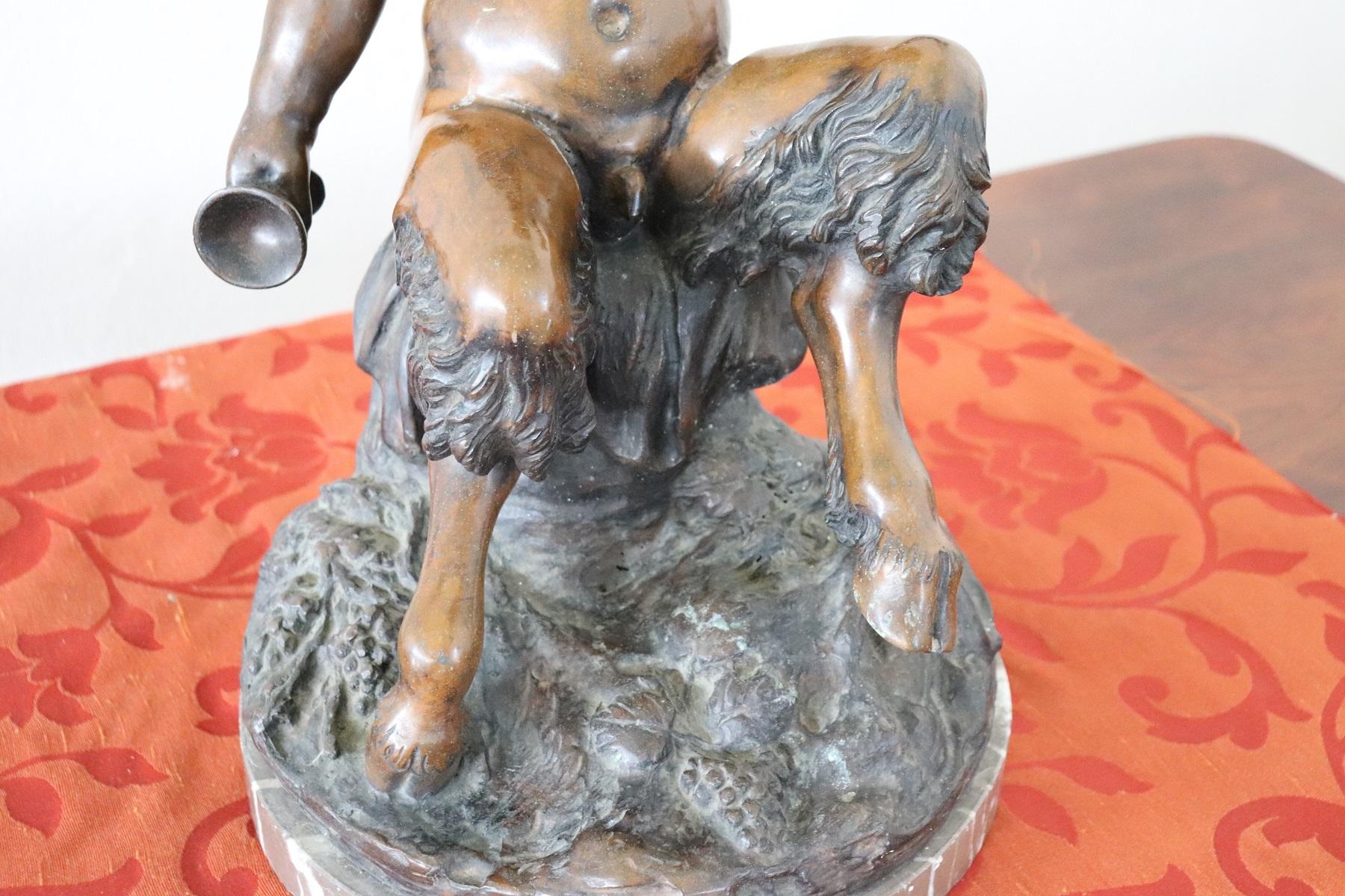 Rare antique bronze sculpture. The sculpture signed Vincenzo Cinque (1852-1929) important Italian sculptor of the city of Naples. This sculpture represents a faun. The Faun is a nature deity belonging to Roman mythology. More precisely he is the