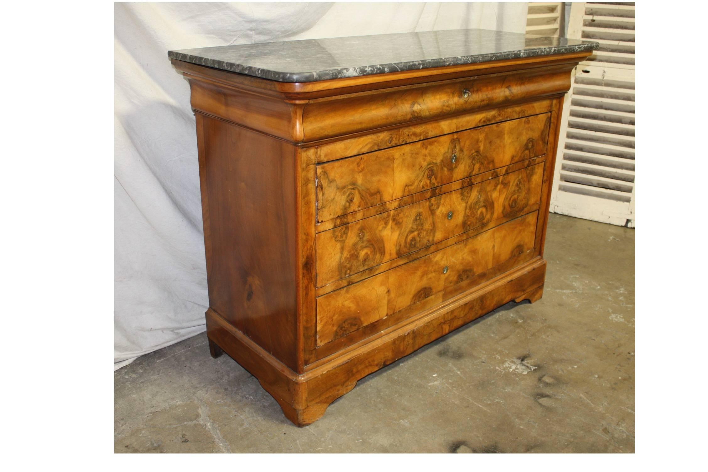 Beautiful flamed walnut Louis-Philippe commode.