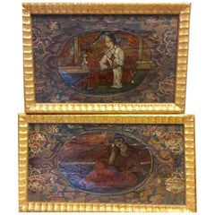 Beautiful 19th Century, Pair Wooden Paintings of Qajari Ladies