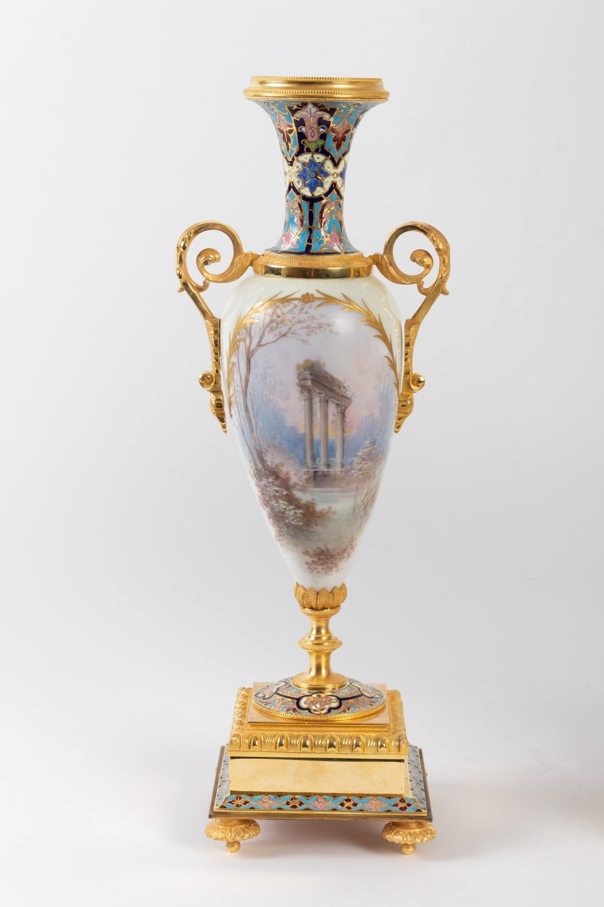 Beautiful 19th Century Porcelain and Enamelled Bronze Trim, Napoleon III 1