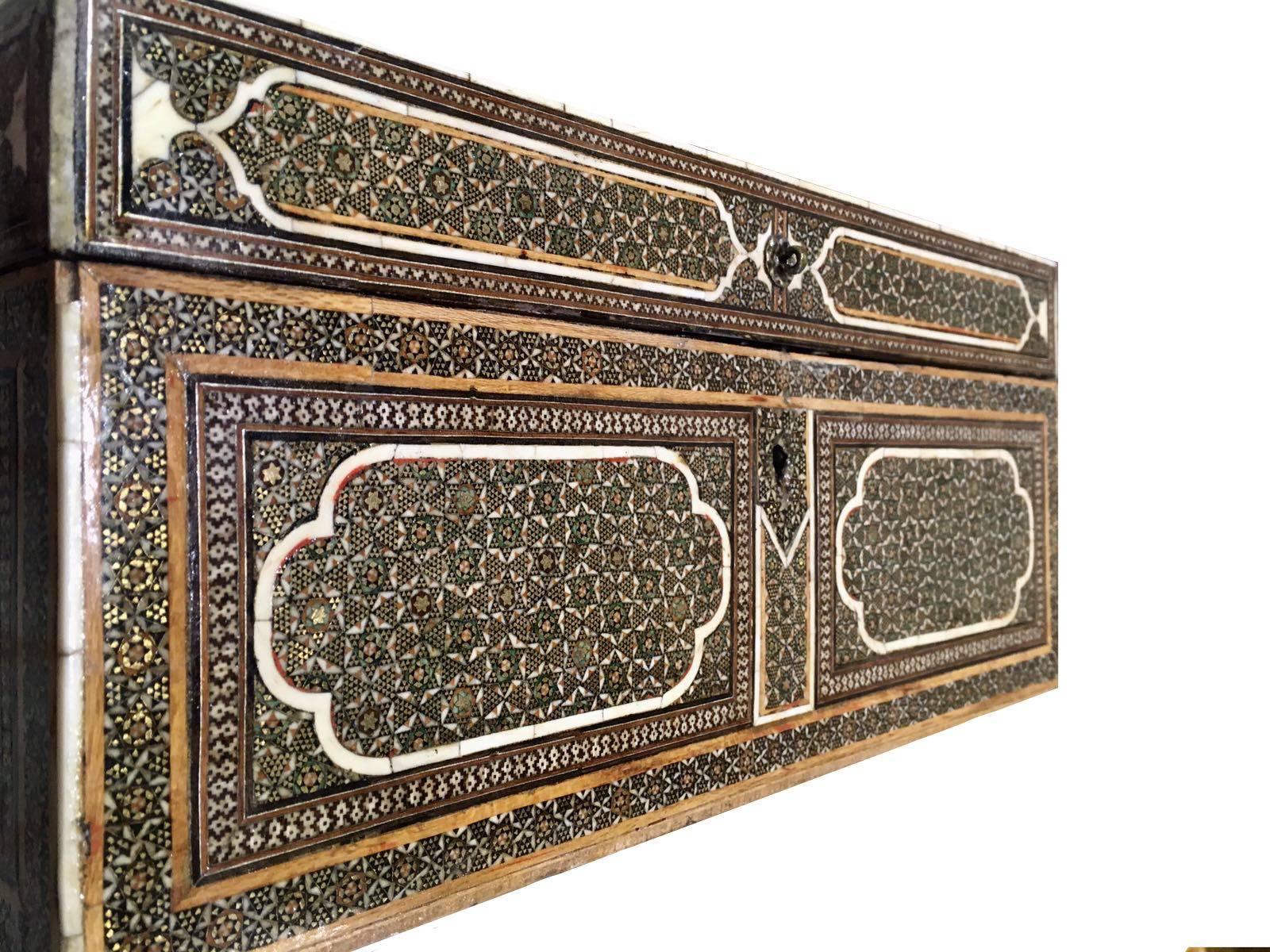 Other Beautiful 19th Century, Qajar Khatem Kari Wooden Box, Iran For Sale