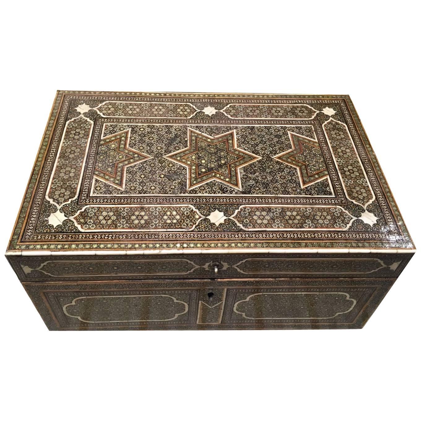 Beautiful 19th Century, Qajar Khatem Kari Wooden Box, Iran For Sale