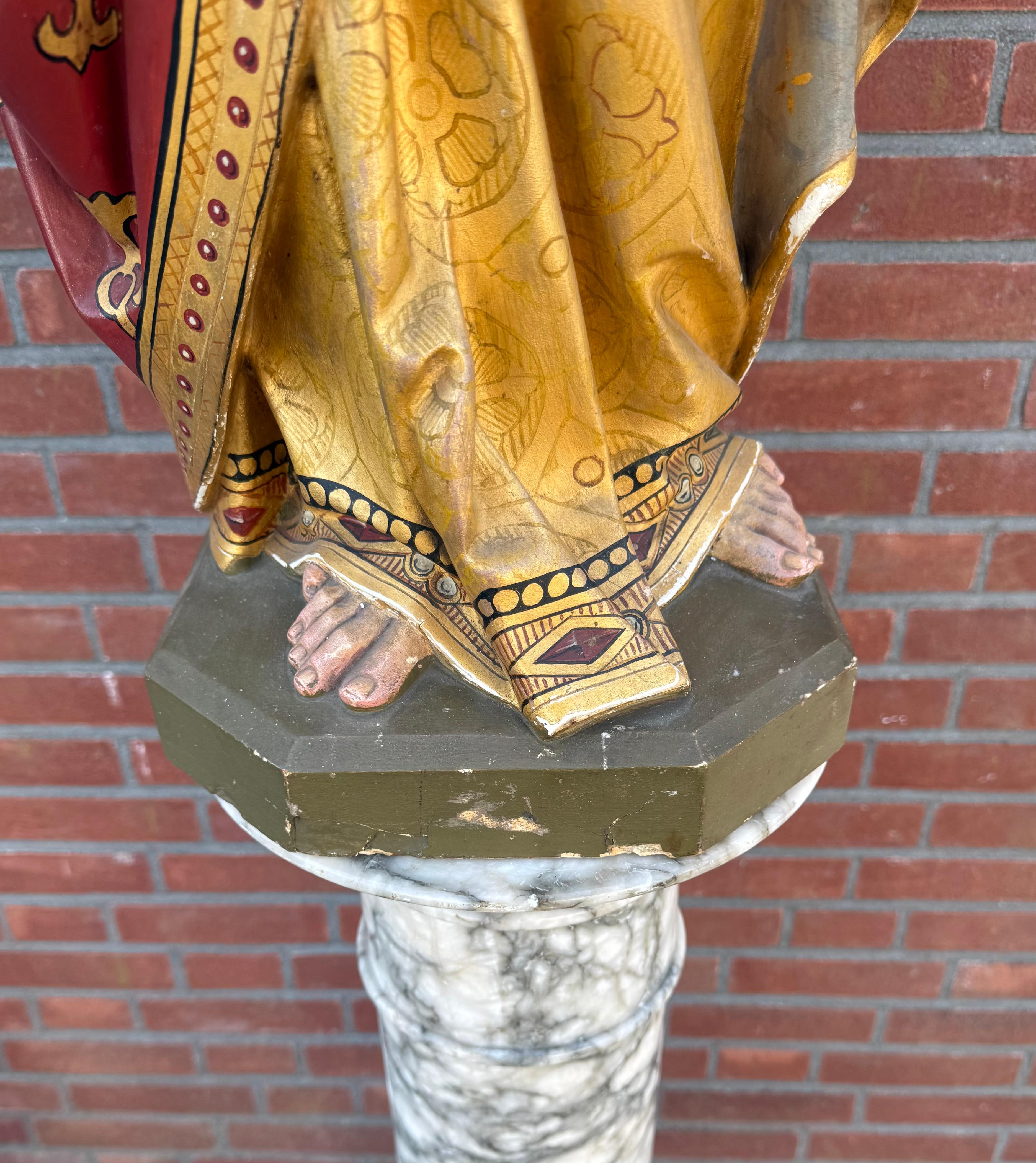 Néerlandais Belle statue du Sacré-Cœur de Jésus du XIXe siècle en Clay and Wood polychrome en vente