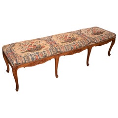 Beautiful 19th Century Walnut Bench with Original Needlepoint Cushion