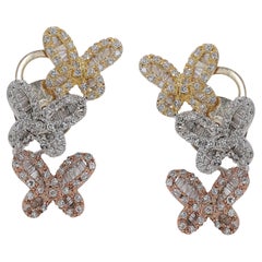 Beautiful 2 carats and 38 points Natural Diamond Earring in 10K Three-toned Gold
