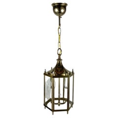 Beautiful 2 Light Lantern, 1980s Vintage Glass and Brass Entry Hall Pendant