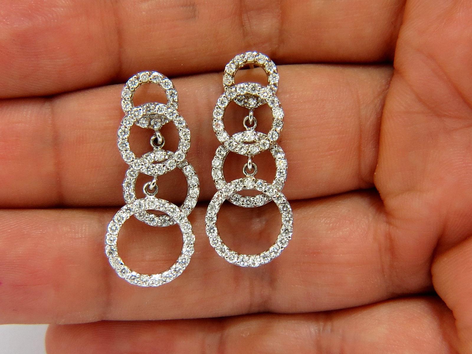 Round Cut Beautiful 2.00 Carat Graduated 4 Circles Dangle Diamond Earrings G/VS 14 Karat