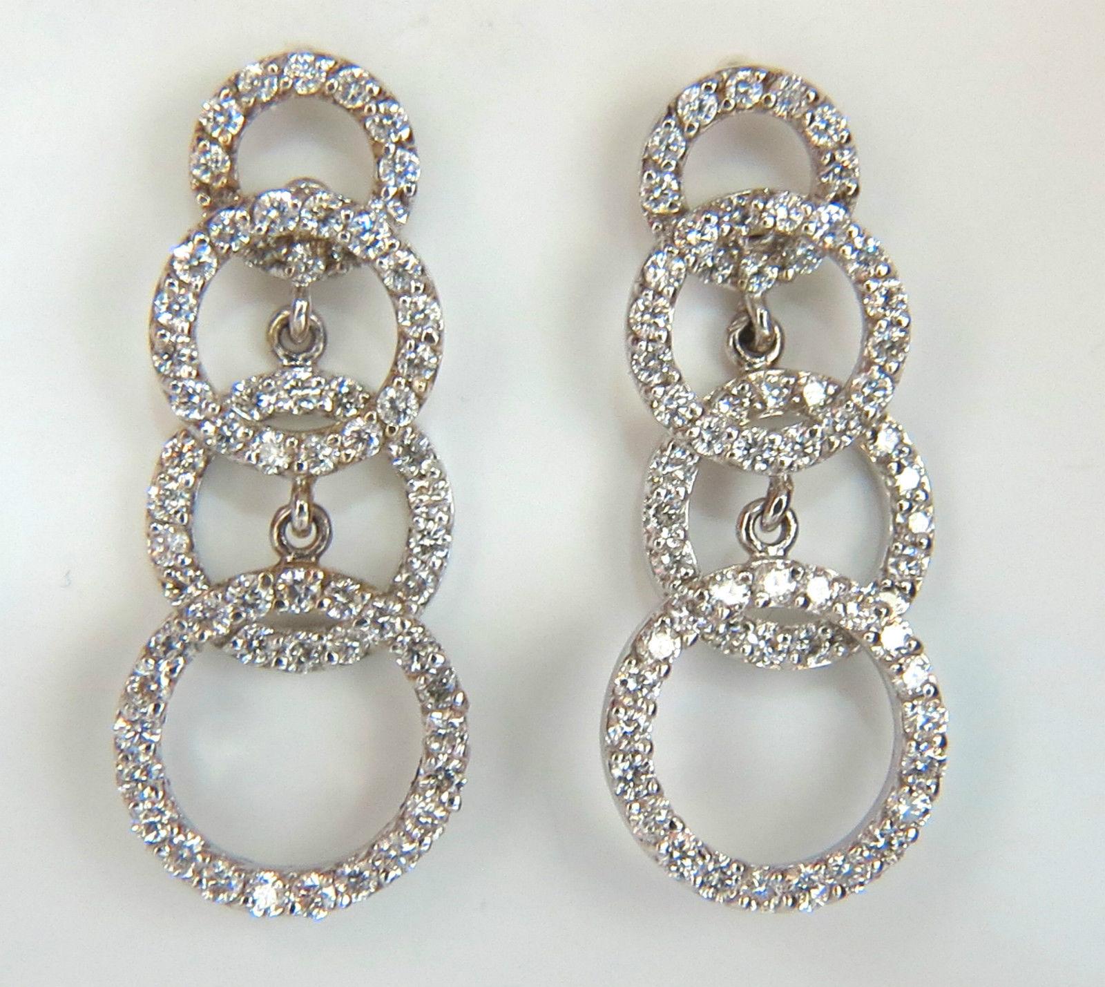 Beautiful 2.00 Carat Graduated 4 Circles Dangle Diamond Earrings G/VS 14 Karat In New Condition In New York, NY