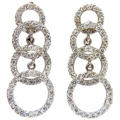 Beautiful 2.00 Carat Graduated 4 Circles Dangle Diamond Earrings G/VS 14 Karat