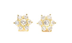Beautiful 20k Yellow Gold Flower Halo Earrings with 0.55 Ct Natural Diamonds