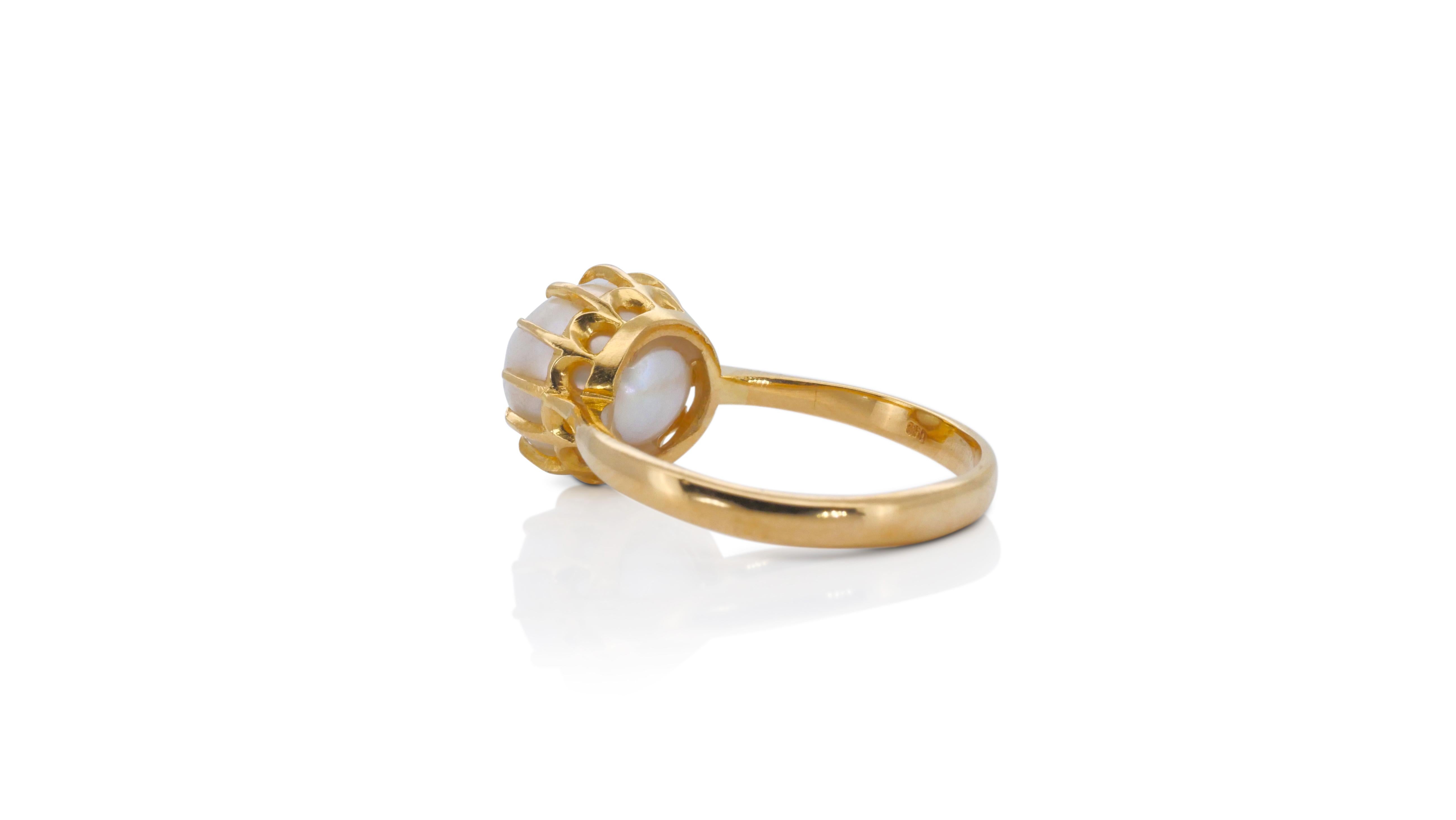 Round Cut Beautiful 20k Yellow Gold with Pearl Ring, NGI Certificate For Sale