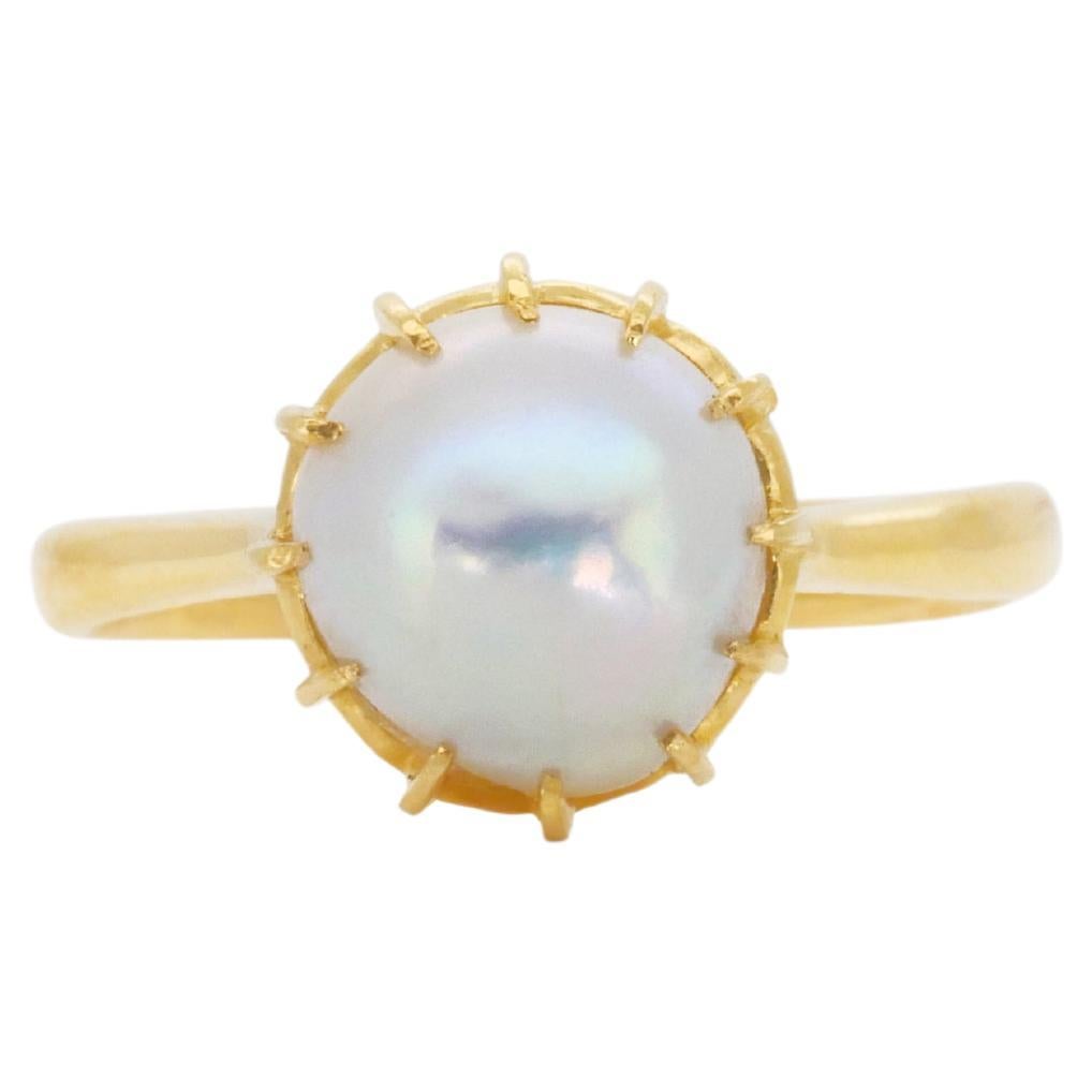 Beautiful 20k Yellow Gold with Pearl Ring, NGI Certificate For Sale