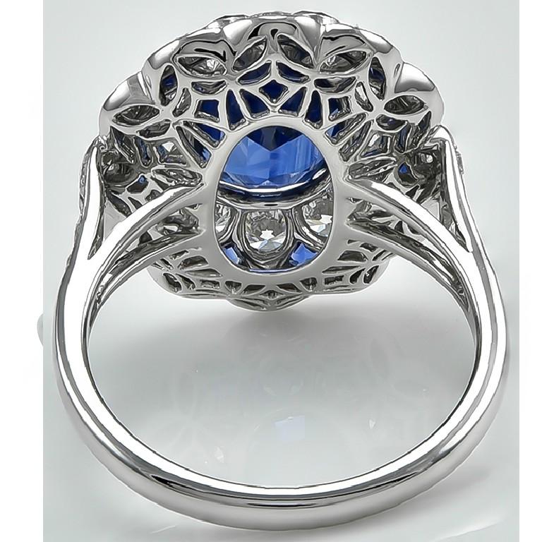 Oval Cut Sophia D. Art Deco Inspired 2.19 Carat Blue Sapphire and Diamond Ring For Sale