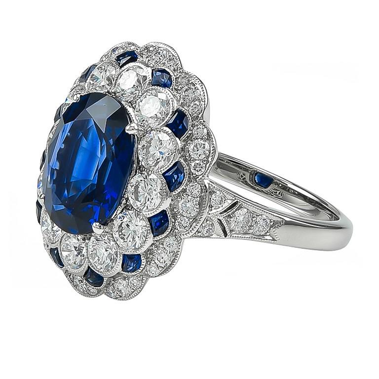 Sophia D. Art Deco Inspired 2.19 Carat Blue Sapphire and Diamond Ring In New Condition For Sale In New York, NY