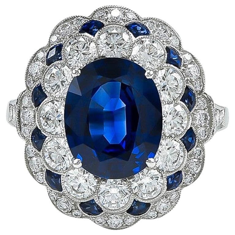 Sophia D. Art Deco Inspired 2.19 Carat Blue Sapphire and Diamond Ring For Sale