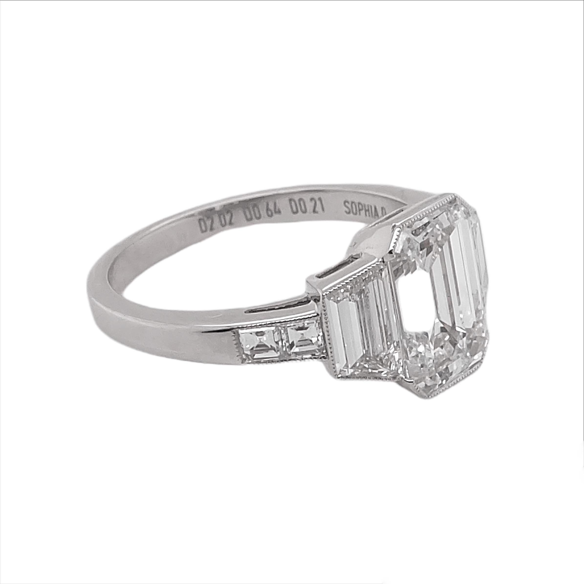 Art Deco Sophia D. 2.22 Carat Emerald Cut Diamond Engagement Ring For Sale