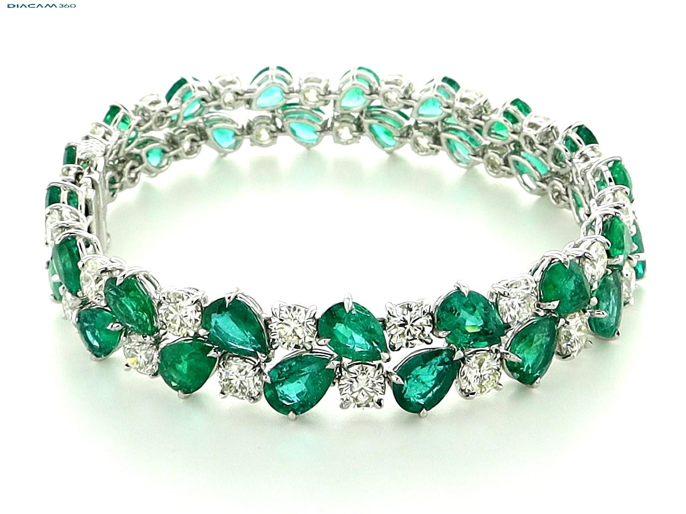Pear Cut Emerald and Diamond Platinum Bracelet by Sophia D. For Sale