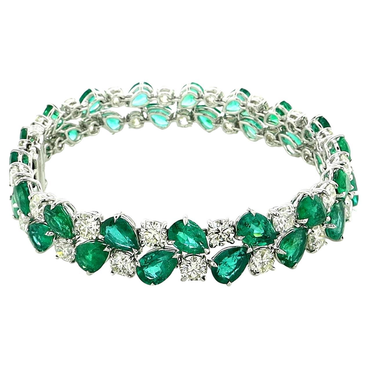 Emerald and Diamond Platinum Bracelet by Sophia D. For Sale