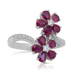 Beautiful 2.52ct Rubies and Diamonds Cluster Ring in 18k White Gold