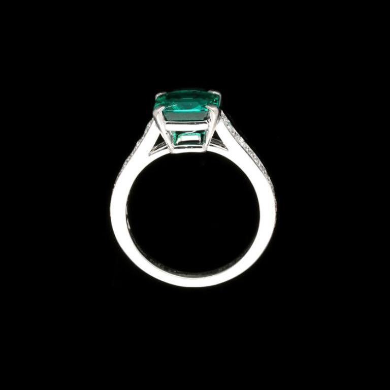 Emerald Cut Beautiful 2.59ct Colombian Emerald & Diamond Platinum Solitaire Ring by Cartier
