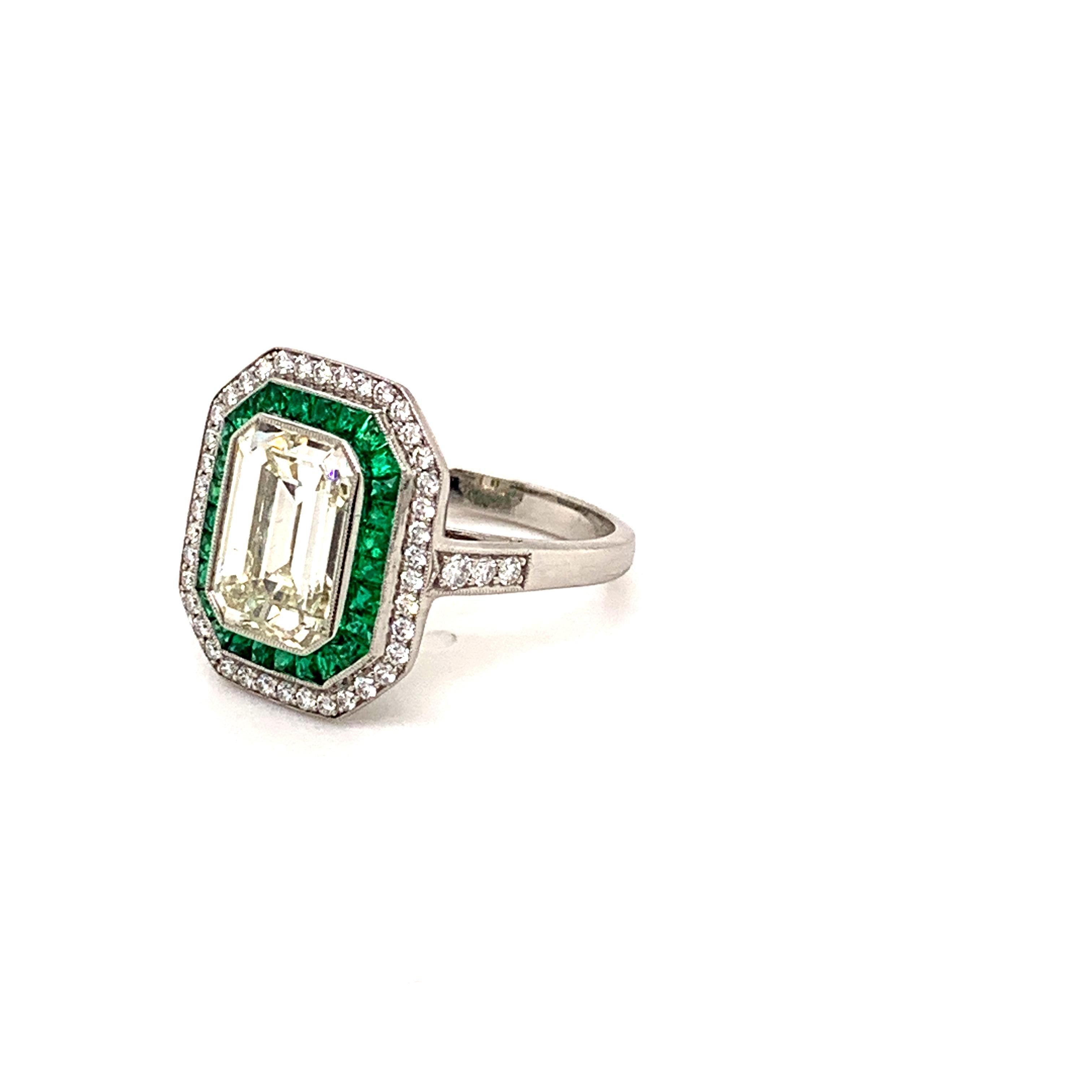 Sophia D. 2.84 Carat Emerald Cut Diamond and Emerald Platinum Ring In New Condition For Sale In New York, NY