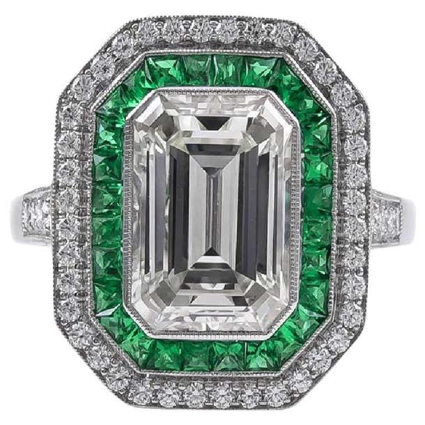 Sophia D. 2.84 Carat Emerald Cut Diamond and Emerald Platinum Ring For ...