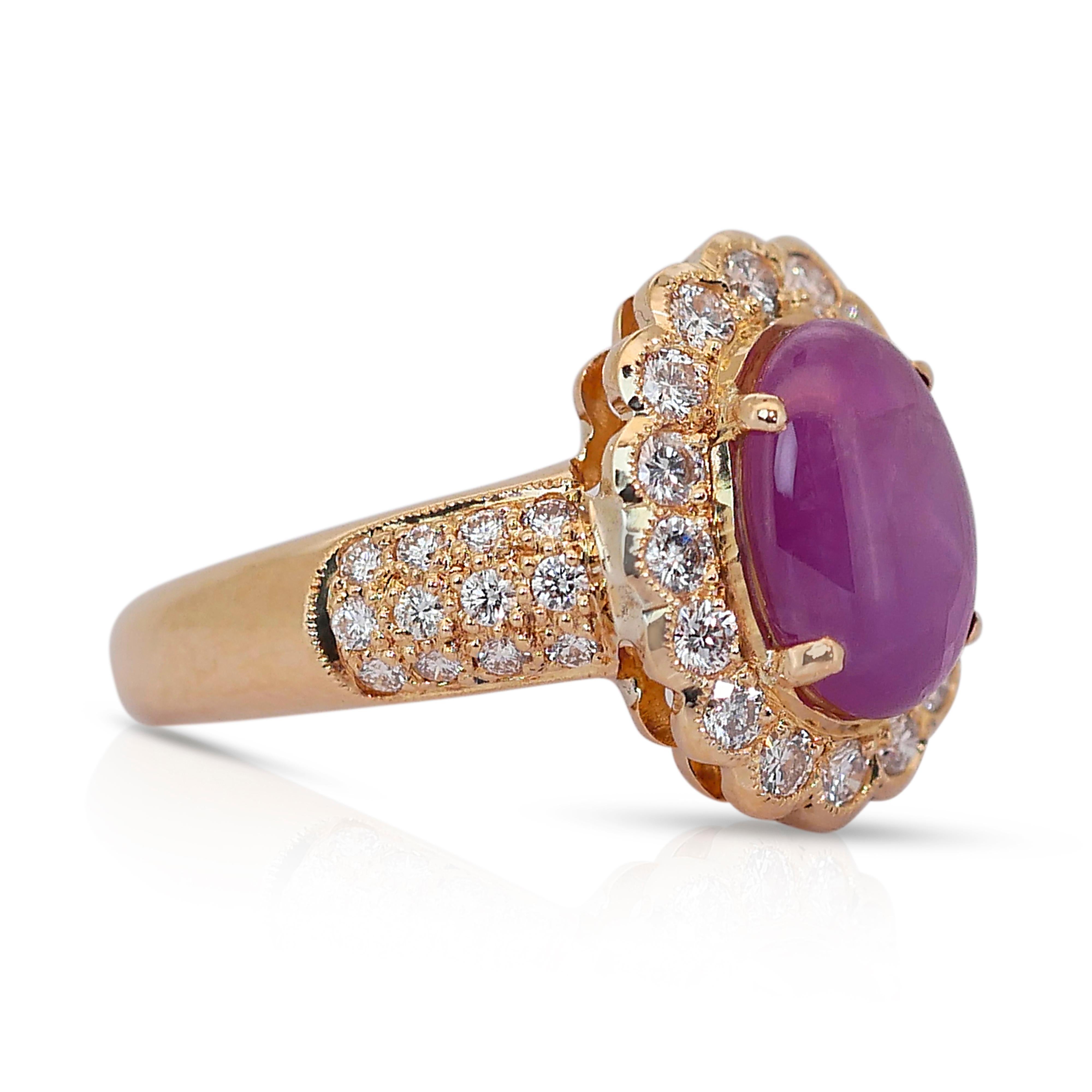 Precioso Anillo de Cóctel de Rubí Estrella y Diamantes de 2,92 ct en Oro Amarillo de 18k - IGI en Nuevo estado para la venta en רמת גן, IL